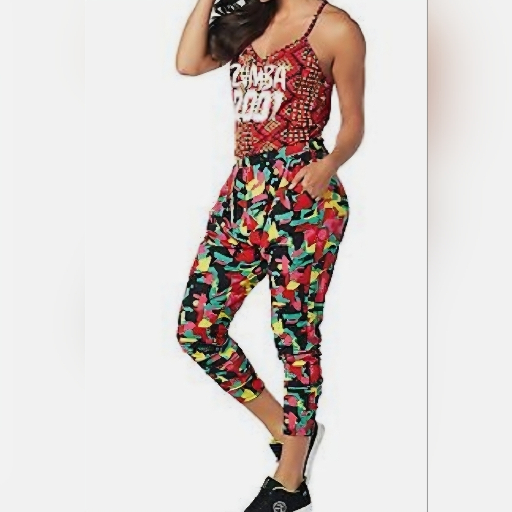 Zumba Loose Open Back Retro Y2K Exercise Jumpsuit Let's Jam Size XS
